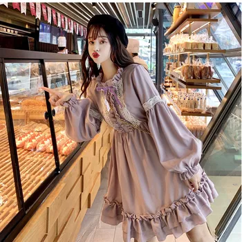 Japonski Kawaii Lolita glive čipke Obleko luč sleevesCute Lolita Splošno Klobuk Žogo Obleke Harajuku Lolita Obleko