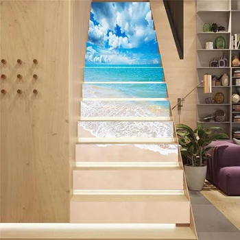 PVC ozadje Plaži valovi krajine preprost 13 kosov DIY stopnice nalepke, korak nalepke, stenske nalepke