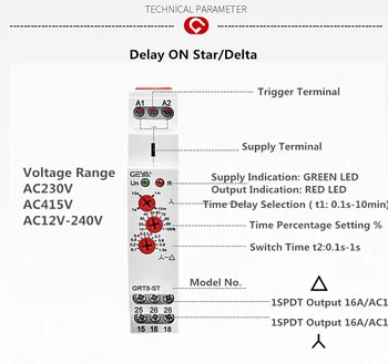 GEYA Zamude na Star Delta Krmilnik Rele, 16A Soft Starter za Zaščito Motorja Rele AC230V, AC415V, AC/DC1