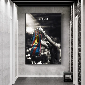 Slavni Nogometni Star Plakat Lionel Messi Klasične nogometaš Platno Stenskih slikah, Črn in Bel Slikarstvo za Dom Dekor