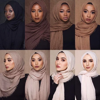 Ženske Muslimanskih Navaden Mehko Crinkle Bombaž Hidžab Šal Dolgo Ruto Islamske Zaviti Ukradel Ženski Modni Šali Headscarf Hijabs Glušnika