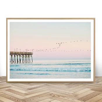 Plaža Print Surf Umetniško Platno Slikarstvo Boho Dekor Retro Črno Belo Kaliforniji Ocean Plakatov in Fotografij Moderna Dnevna Soba Slike
