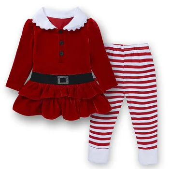 2020 Nov Baby Girl Obleke Božič Otroci Oblačila Rdeče barve Trdna Dolg Rokav T-shirt majica + Hlače 2 Kosa Oblačila Za Dekleta Nastavite Starost 1-6