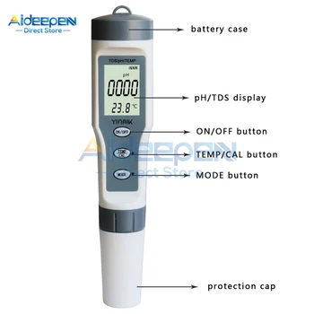 Strokovno PH/ES/TDS/Temperatura Digitalnega Kakovosti Vode Monitor TDS PH Meter Tester Orodja Za Bazeni Pitne Vode Akvarijih