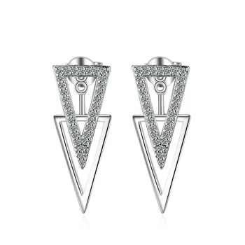 Moda 925 sterling srebro sijoče kristalno Trikotnik design lady stud uhani nakit, ženski darilo za rojstni dan Anti alergijo poceni