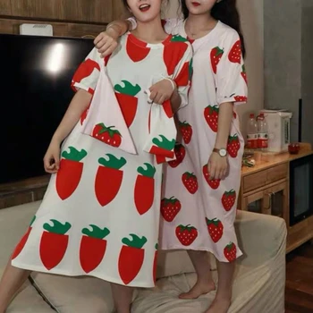 Nightgowns Ženske Natisnjeni Lep Trendy Oversize Svoboden Prosti čas korejskem Slogu Elegantna Sladko More Študentov, Sredi tele Sleepshirts