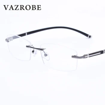 Vazrobe Rimless Očal Okvir za Moške očala človek recept očala črnega zlata brez okvirjev Eyeglass za Optične leče