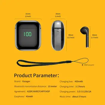 Essager K60 TWS Brezžične Slušalke Bluetooth 5.0 Slušalke Šport Čepkov Slušalke Res Brezžične Stereo Čepkov V Uho Za Telefon