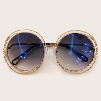 Nov Slog Okrogla Sončna Očala Ženske Luksuzne Blagovne Znamke Oblikovalec Veliki Kovinski Okvir Sončna Očala Ženski Odtenki 2019 Moda Prostem Očala