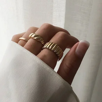Vodi&nickle Brezplačno 316L iz Nerjavečega Jekla 18k pozlačeni Croissant Obroč francoski Minimalističen Geometrijske Močen Zlata prstana za Ženske