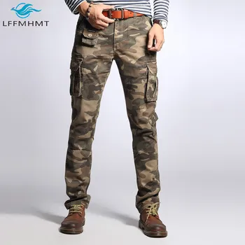 Moške Pomlad Moda Vojaški Slog Prikrivanje Tovora Hlače Multi-žep Moški Slim Fit Priložnostne Naravnost Hlače na Prostem Safari Hlače