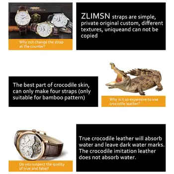 ZLIMSN Ročno izdelavo Luksuznih krokodil usnja watch Trak 12 mm-26 mm okroglozrnati trak Rjava Krokodil kože Watchband