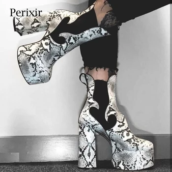Perixir Design 2020 Nov Zimski Modni Snakerskin Ženska, Čevlji Super Visoke Pete Platformo Gleženj Bela Kača-print Lady Čevlji