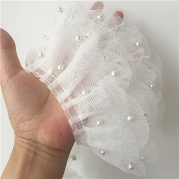 10Yard/Veliko Oblačil DIY pribor 6.5 cm široke bele čipke trim okrašena 3-Plast očesa kroglice gub tkanine, čipke