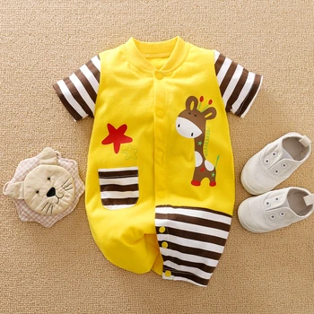 Baby Boy Oblačila Novorojenčka igralne obleke Jumpsuits Bombaž Žirafa za Malčke Kratek Rokav Risanka Udoben Novo rojen 0 3 6 9 12 Mesecev