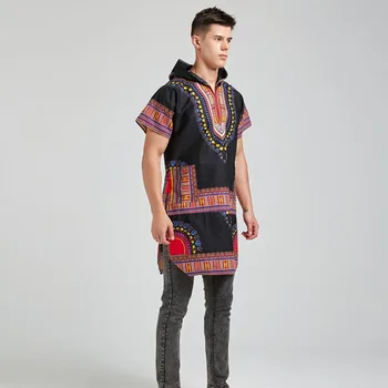 Bombaž Unisex Dashiki Afriki Oblačila Tiskanje Ohlapno Majico s Kapuco Tradicionalnih Hipster Afriške T-shirt Plemenski Etnične Vrh