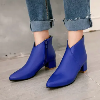 ZawsThia 2020 pozimi Proti cut design poceni moda rdeča modra ženska, čevlji konicami prstov močen visokih petah ženske škornji velikosti 34-44