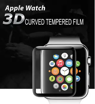 3D Ukrivljen, Poln Kritje Kaljeno Steklo Zaščitno folijo Za iwatch Apple Watch band Serije 1/2/3 38 mm 42mm Zaščitnik Zaslon Pokrov