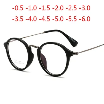 -1 -1.5 -2 -2.5 -3 -3.5 -4 -4.5 -5.0 -5.5 -6.0 Klasična Majhne Okrogle Očala Za Kratkovidnost S Stopnjo Ženske Moški Črna Očala Okvir