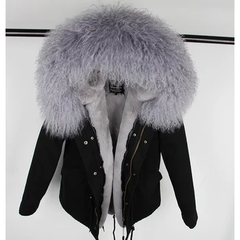 MAOMAOKONG ženske zimski plašči 2020 žensko zimsko jakno krzno plašč naravnih pravi Volna, krzno ovratnik park ženska jakna