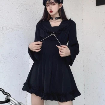 Punk Gothic Obleko Dekle Z Dvojno Verige Letnik Oblikovalec Mini Obleka Plus Velikost 4XL Oblačila Dolg Rokav Obleke za Ženske do leta 2020