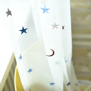 Risanka Luna Star vezene Voile Zavese za dnevno Sobo, Otroci Dekle, Princesa Okno Zdravljenje Draperije my056C
