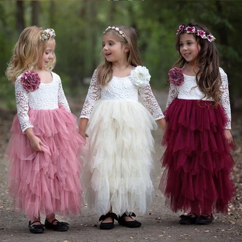 TANGUOANT Tutu Otroci Stranka Obleko Dekle, Princesa Obleke, Poročne obleke Čipke Dekleta Slovesnosti Obleko Oblačila Plašč Vestidos Robe