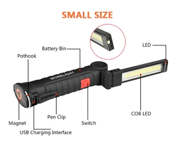 9000LM Magnetni Delo Svetlobe, USB COB LED svetilka 5 načini Ultra Svetla Baklo Lanterna Nepremočljiva za Kampiranje Popravilo Avtomobila Svetlobe