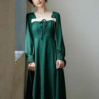 Elegantno Split Obleka Ženske Jeseni Čipke Mozaik Midi Obleko Ženski Priložnostne Povoj Korejski Enodelno Obleko Jeseni Leta 2020 Ženske Oblačila