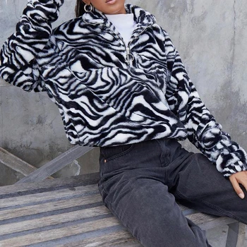 SUCHCUTE Fur Coats Za Ženske Zebra Vzorec Y2K Suknjič Modis Longslive Zadrgo Priložnostne Toplo Zimo 2020 Harajuku Ženski Plašč