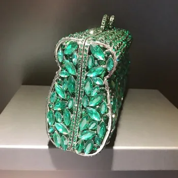 Ženske zeleno Kristalno diamond Minaudiere Sklopka vrečko torbici Večer Vrečko za svate Poročne sklopke vrečke Torbici Torbice, denarnice
