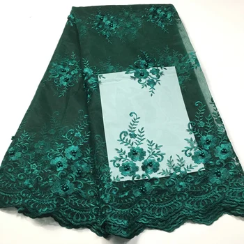 Zelena afriške čipke tkanine 2020 visoke kakovosti čipke z biseri/ najnovejši francoski neto čipke tkanine nigerijski čipke tkanine za poroko
