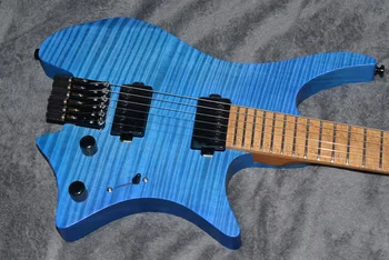 2019 Fanned Fret kitare brez Glave kitare slog Model Modra Barva Praženi Plamen Javorjev Vrat na zalogi Kitara brezplačna dostava