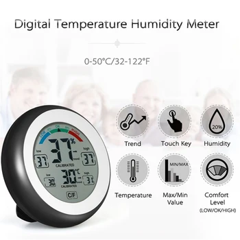 LCD-Zaslon Digitalni Termometer, Higrometer Krog Brezžične Elektronske Temperatura Vlažnost Meter Vremenske Postaje Tester Zaprtih prostorih