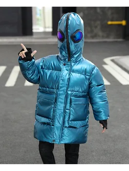 Otroška jakna fantje oči bombaž plašč pozimi hooded debele mid-dolžina debele toplino veliko otrok navzdol jakno bombaž jakna