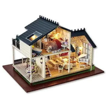 Provansa DIY hiša, lesene igrače skupščine model lutka hiša s prahom zajema sposobnost usposabljanje puzzle lesene igrače model okraski