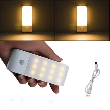 12 LED USB Polnilne Kuhinja PIR Senzor Gibanja, LED Luči, Spalnica in mobilnih Brezžičnih Stenska Svetilka Noč Svetlobe LED Luči za Dom