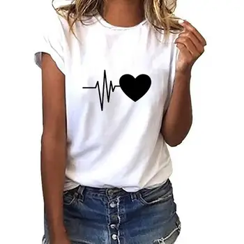 O-Vratu Poletnih Oblačil 2020 Plus Velikost Ženske Tee Shirt Majica za Ženske Svoboden Kratka Sleeved Listov Tiskanje Tshirt