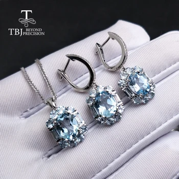 TBJ,naravno modro nebo, topaz gemstone nakit set v 925 sterling srebro elegantno poseben obesek uhan za ženske damo kot darilo