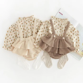 Cvetlični Baby Girl Obleke, Kompleti Newborn Baby Dolg Rokav Bluze + Obleka, Obleka Pomlad Jesen Fashion Baby Girl Obleke