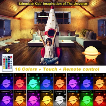 2020 3D Tiskanje Saturn LED Nočna Lučka 16 Barve Spremenite na Dotik in Daljinsko upravljanje USB LED lučka sveti Kreativna Darila za Otroke