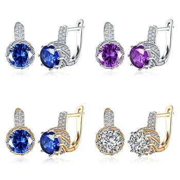 Sapphire ametist modro vijolični kristal AAA cirkon diamanti spusti uhani za ženske zlata, srebrna barva nakit, dragulji, pendientes