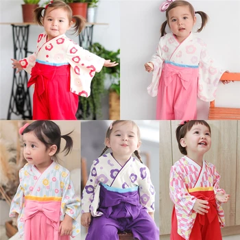 Japonska kopalni plašč Otroci Baby Toddler Fant Dekleta Cvetlični Satenast Kimono kopalni plašč Sleepwear Primerna Oblačila lok Menih oblačila