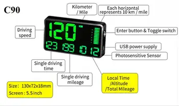 Univerzalna GPS HUD merilnik Hitrosti, Števec kilometrov Avto Digitalni Prikaz Hitrosti MPH Nad Hitrostjo Alarm Avto Ura za Vsa Vozila C80 C90