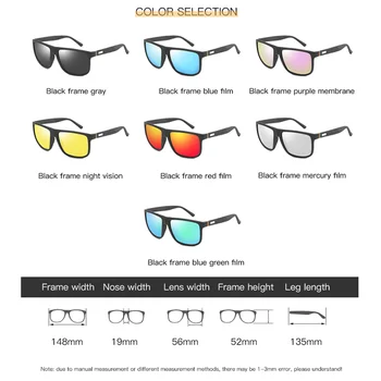 Blagovno znamko Design Classic Polarizirana sončna Očala Moških Kvadratnih Premaz Ogledalo Vožnjo sončna Očala Moški Ribolov Sunglass Odtenki Očala UV