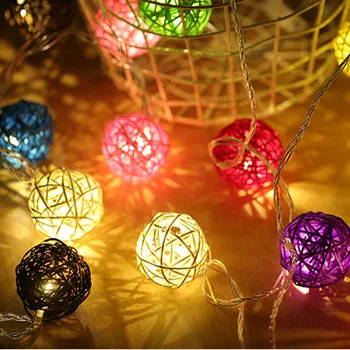 20 RGB Rattan Kroglice LED Božič Prostem Niz Luči Poročne Pravljice Počitnice Vrt Teraso, Soba Dekorativni Garland Pisane Luči