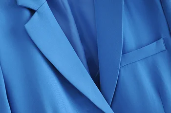 ZXQJ Modre ženske elegantne zarezo ovratnik jopič 2020 moda dolg rokav dame gumb jopiči, obleke, casual žensko obleko dekleta chic