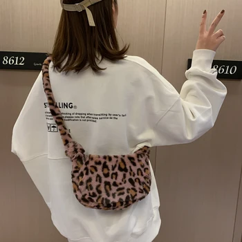 Leopard Plišastih Ramo Torbe za Ženske Zimske Modne dame Vintage Torbice ženske, Velike Zmogljivosti, Messenger Bag A102705