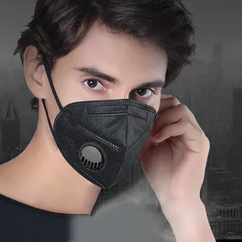 Črna KN95 Obrazno Masko Z Dihanjem Ventil 5 Plasti Filtra za Prah Usta Skp PM2.5 Odraslih Varnost Maske Za FFP2 95% Filtracijo