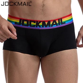 Jockmail Seksi spodnje perilo, moške boxer Mavrica Trak boxershorts moških Nizko Rast Dihanje spodnje hlače, Torbica, geji, spodnje perilo, kratke hlače